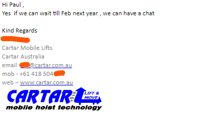 Response from Cartar Australia
